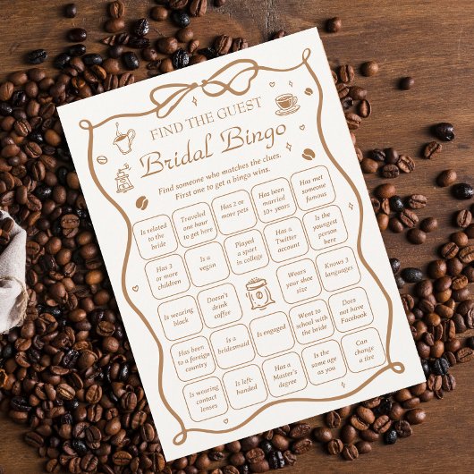 Coffee Bridal Shower Find the Guest Bingo Game  Kaart