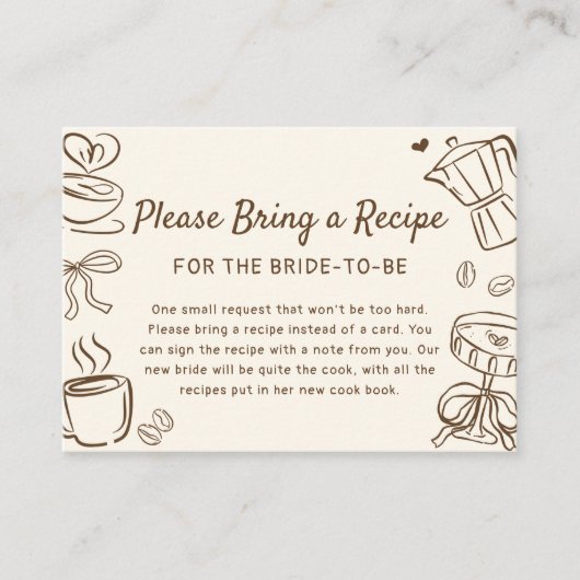 Coffee Bridal Shower Recipe Request Informatiekaartje (Voorkant)