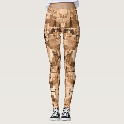 Coffee Brown Abstract Trendy Leggings (Voorkant)