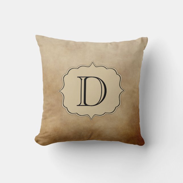  Coffee Brown Cream Ivory Ombre Monogram Kussen (Voorkant)