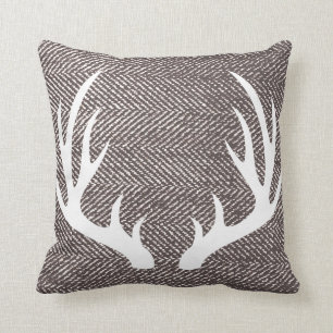 Coffee Brown Herringbone & Deer Antlers Kussen