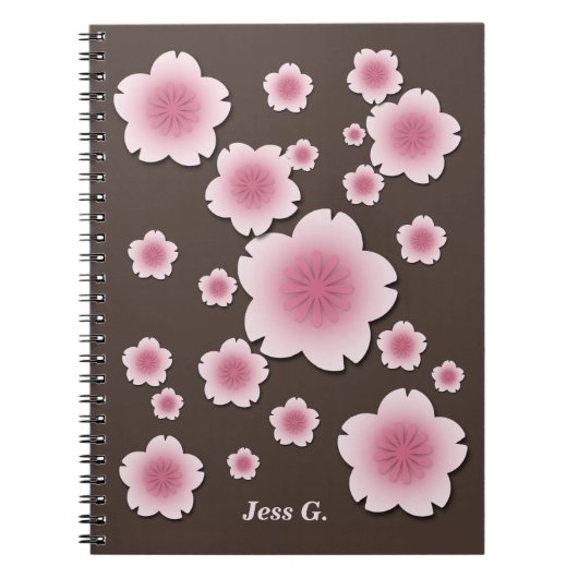 Coffee Brown Pink Cherry Blossom Custom Notebook Notitieboek (Voorkant)