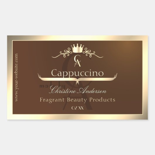 Coffee Brown Product Label Gold Frame and Monogram (Voorkant)