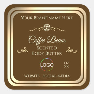 Coffee Brown Product Label Gold Lijst met Logo