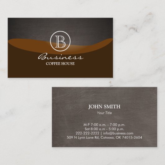 Coffee Brown Wave Monogram Plain Visitekaartje (Voorkant / Achterkant)