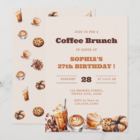 Coffee Brunch Any Age Birthday Kaart (Voorkant / Achterkant)