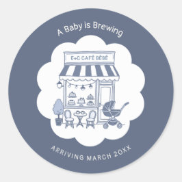 Coffee Brunch Theme Bebe Cafe Blue 2 Baby Shower Ronde Sticker