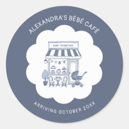 Coffee Brunch Theme Bebe Cafe Blue 2 Baby Shower Ronde Sticker