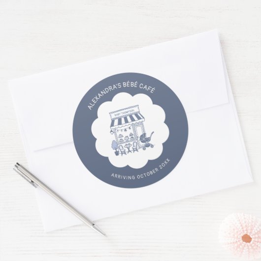 Coffee Brunch Theme Bebe Cafe Blue 2 Baby Shower Ronde Sticker (Envelop)
