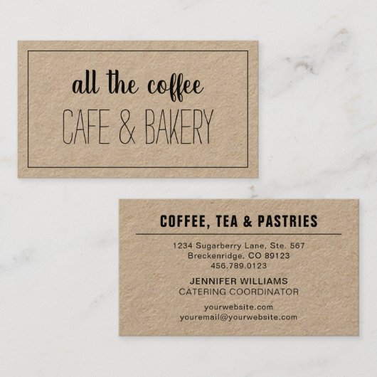 Coffee Cafe Bakery Kraft Typografie Visitekaartje (Voorkant / Achterkant)