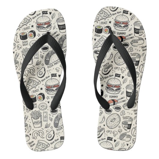 Coffee & Café Doodle Pattern –Cute Hand Drawn Food Teenslippers (Voetbed)