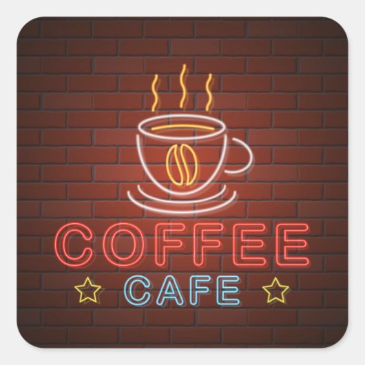 Coffee Cafe Neon Sign Vierkante Sticker (Voorkant)