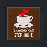 Coffee Café Shop Custom Employee Name Badge Vierkante Button 5,1 Cm<br><div class="desc">De knoop van de de werknemersnaam van de douane of speld voor koffiewinkels. Espresso bruine, rode en witte kleuren. Afbeelding heeft een kop koffie die met liefde wordt gebrouwd. Gebruik dit afbeelding of upload uw eigen logo of afbeelding aan de ruimte. Personaliseer met de bedrijfsnaam en de naam van het...</div>