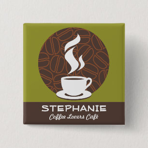 Coffee Café Shop Custom Employee Name Badge Vierkante Button 5,1 Cm