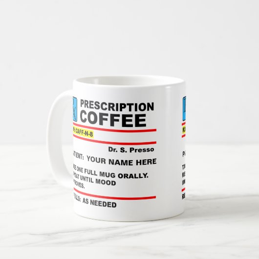 Coffee Caffeine Rx Funny Mug Koffiemok (Voorkant links)