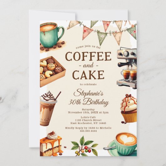 Coffee & Cake Adult Birthday Party Kaart (Voorkant)