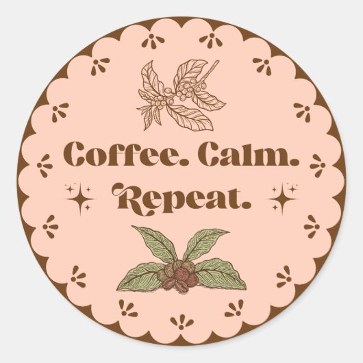 Coffee Calm Repeat Boho Perzik Sticker (Voorkant)