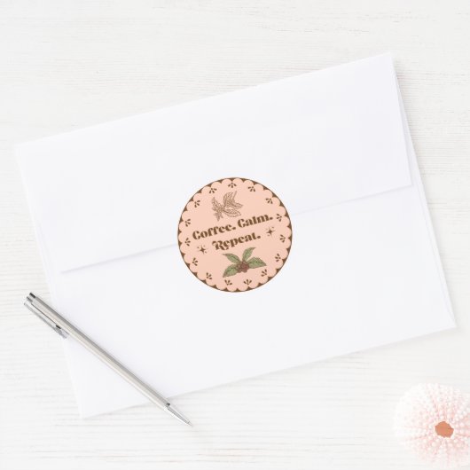 Coffee Calm Repeat Boho Perzik Sticker (Envelop)