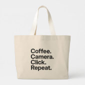 "Coffee. Camera. Klik. Herhaal." canvas tas (Achterkant)