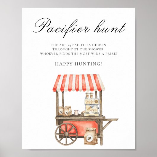 Coffee cart - pacifier hunt baby shower game poster (Voorkant)