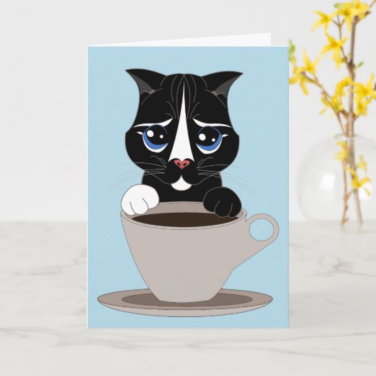 COFFEE CAT ART BIRTHDAY KAART (Gele Bloem)