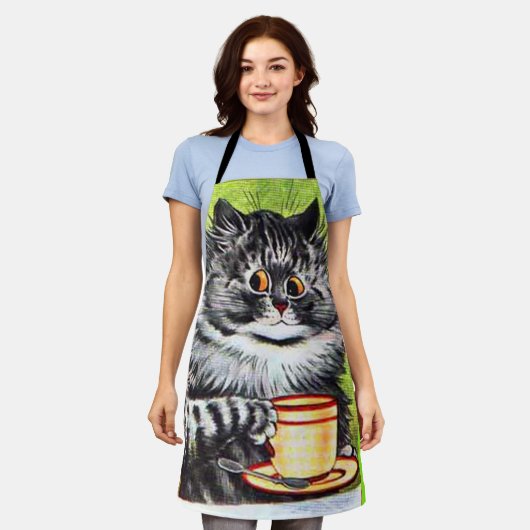 COFFEE CAT LOUIS WAIN ART RETRO KITCHEN APRON SCHORT (Gedragen)