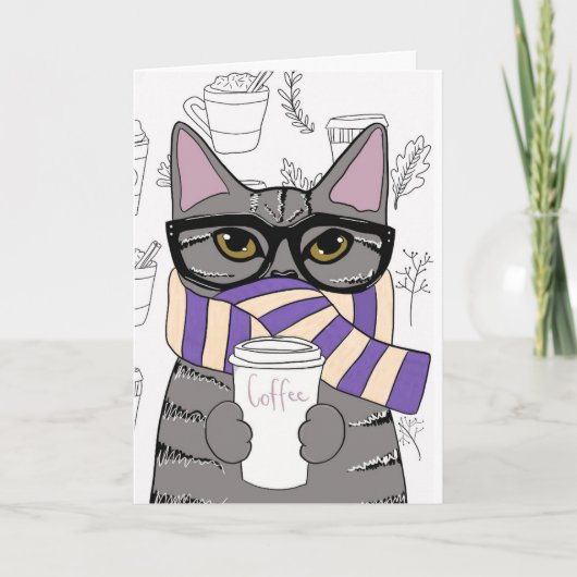 COFFEE CAT MEOWY CHRISTMAS KAART (Voorkant)