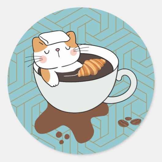 Coffee Cat Spa Ronde Sticker (Voorkant)