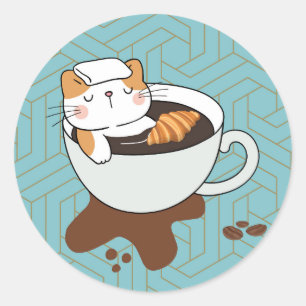 Coffee Cat Spa Ronde Sticker
