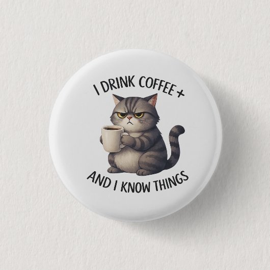 Coffee Cat Wisdom Ronde Button 3,2 Cm (Voorkant)