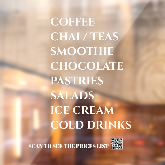 Coffee Chai Tea Salads Bakery Menu Window Decal (Vel 2)
