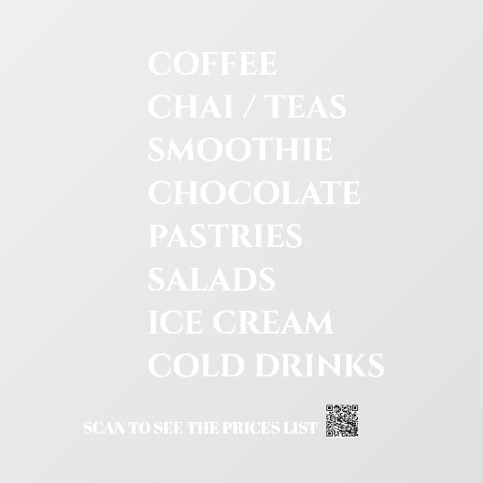 Coffee Chai Tea Salads  Bakery  Menu Window Decal (Vel)
