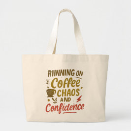 Coffee, Chaos & Confidence – Relatable Funny Quote Grote Tote Bag