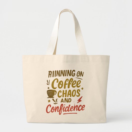 Coffee, Chaos & Confidence – Relatable Funny Quote Grote Tote Bag (Voorkant)