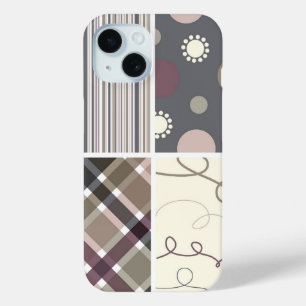 Coffee Check Plaid Stippen Scribbles Stripes Patro iPhone 15 Case