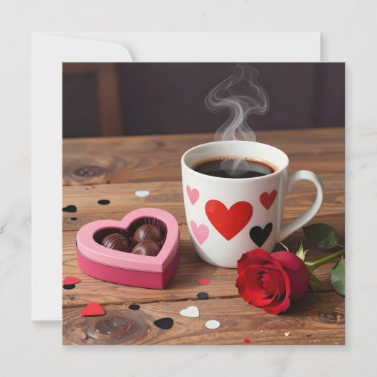 Coffee, Chocolates, Red Rose Valentine's Day Feestdagenkaart (Voorkant)