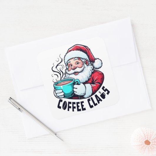 Coffee Claus Santa Hot Teal Mug Vierkante Sticker (Envelop)