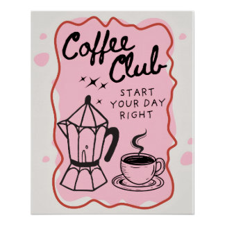 Coffee Club – Poster Ilustrado com Café | Decoraçã
