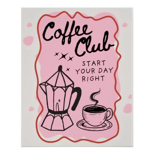 Coffee Club – Poster Ilustrado com Café | Decoraçã (Voorkant)