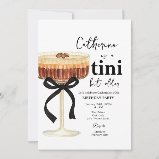 Coffee Cocktail Birthday Black Bow Invitation  Kaart (Voorkant)