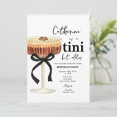 Coffee Cocktail Birthday Black Bow Invitation  Kaart (Staand voorkant)