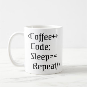Coffee++ code; Sleep==Herhalen   Grappige programm Koffiemok