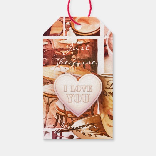 Coffee Collage Heart Love Gift Label Cadeaulabel (Achterkant)