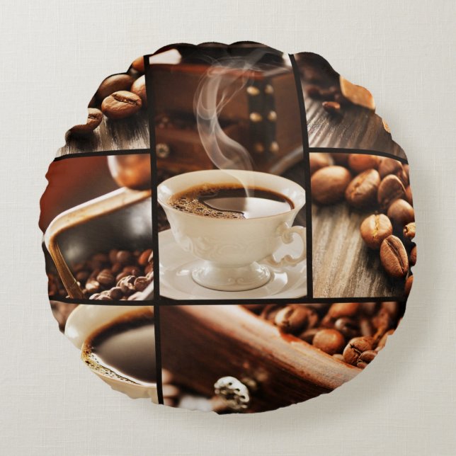 Coffee Collage Rond Kussen (Voorkant)