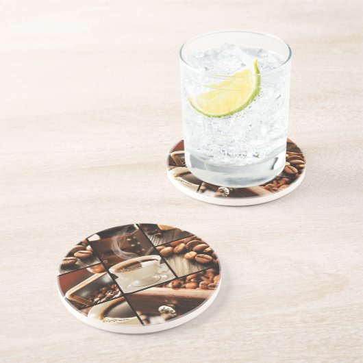 Coffee Collage Zandsteen Onderzetter (Zijkant)