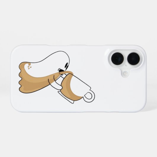 Coffee-Covered Ghost – Caffeine Chaos iPhone Case iPhone 16 Hoesje (Achterkant horizontaal)