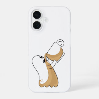 Coffee-Covered Ghost – Caffeine Chaos iPhone Case iPhone 16 Hoesje