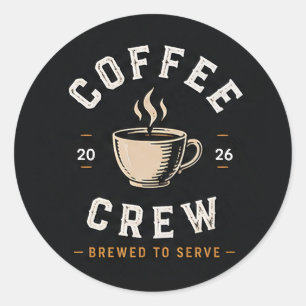 ☕ Coffee Crew Vintage Cafe Personeel Uniform ☕ Ronde Sticker