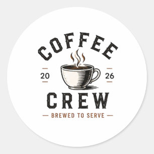 ☕ Coffee Crew Vintage Cafe Personeelsuniform Logo  Ronde Sticker