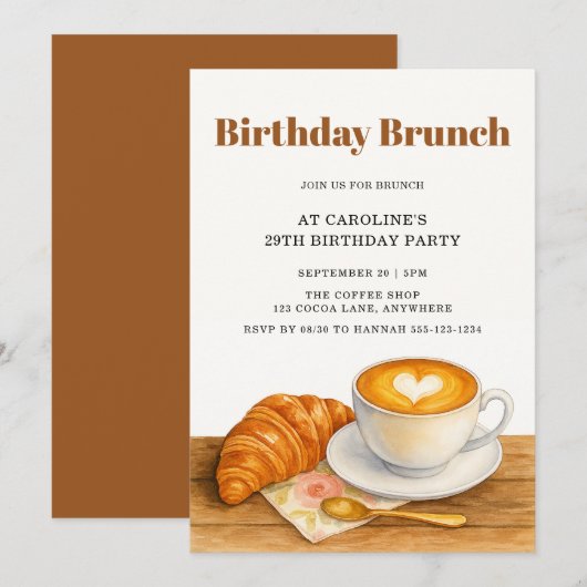 Coffee & Croissant 29th Adult Birthday Brunch Kaart (Voorkant / Achterkant)